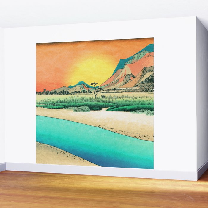 Sunrise at Shinzenn - Nature Ukiyo Landscape in Green, Blue and Orange Wall Mural Gallery Image 2