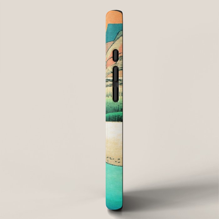 Sunrise at Shinzenn - Nature Ukiyo Landscape in Green, Blue and Orange iPhone Case Gallery Image 2