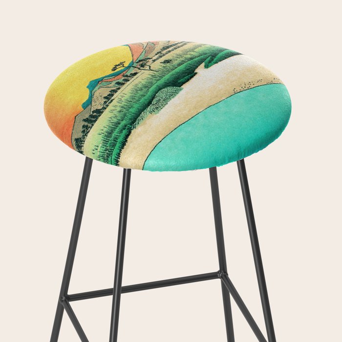 Sunrise at Shinzenn - Nature Ukiyo Landscape in Green, Blue and Orange Stool Gallery Image 2