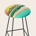 Sunrise at Shinzenn - Nature Ukiyo Landscape in Green, Blue and Orange Stool Gallery Image 2