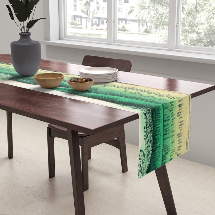Sunrise at Shinzenn - Nature Ukiyo Landscape in Green, Blue and Orange Table Runner Gallery Image 2