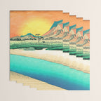Sunrise at Shinzenn - Nature Ukiyo Landscape in Green, Blue and Orange Wrapping Paper Gallery Image 3