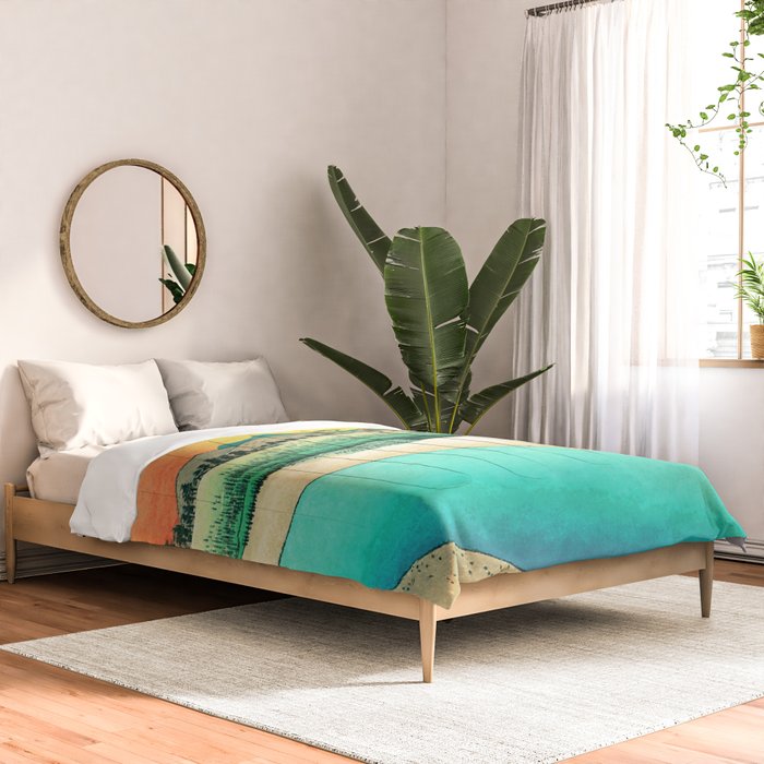 Sunrise at Shinzenn - Nature Ukiyo Landscape in Green, Blue and Orange Comforter Gallery Image 2
