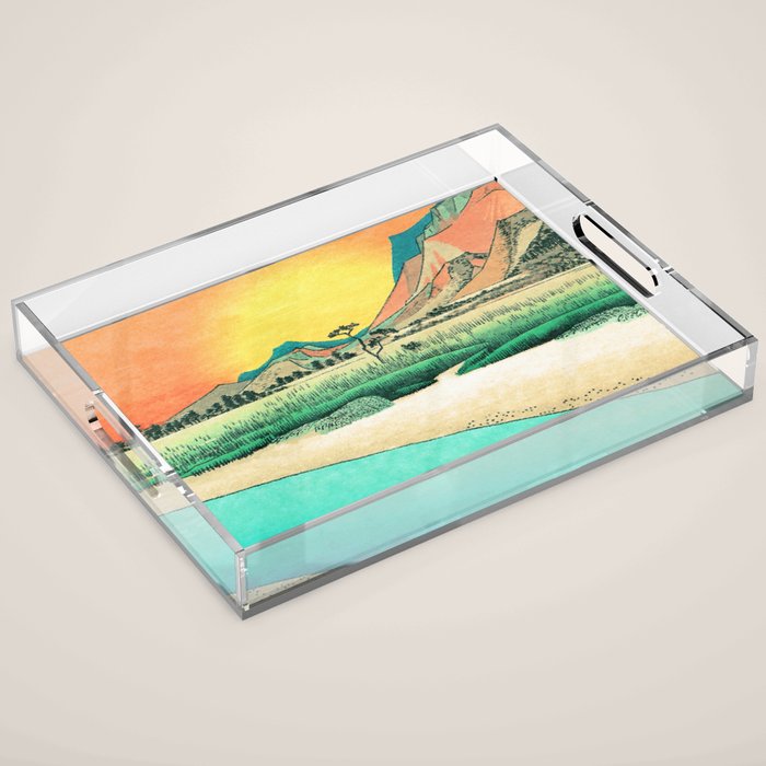 Sunrise at Shinzenn - Nature Ukiyo Landscape in Green, Blue and Orange Acrylic Tray Gallery Image 1