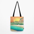 Sunrise at Shinzenn - Nature Ukiyo Landscape in Green, Blue and Orange Tote Bag Gallery Image 2