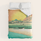 Sunrise at Shinzenn - Nature Ukiyo Landscape in Green, Blue and Orange Comforter Gallery Image 6