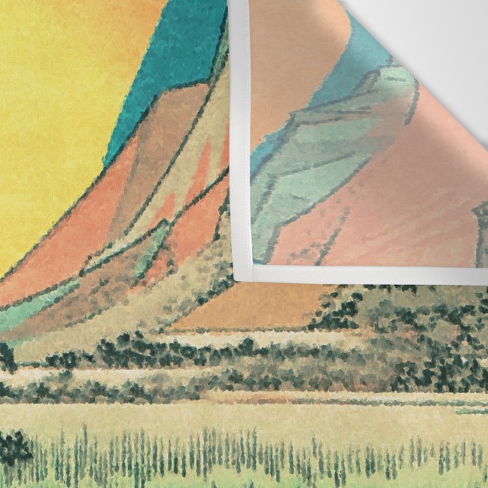 Sunrise at Shinzenn - Nature Ukiyo Landscape in Green, Blue and Orange Wall Tapestry Gallery Image 3