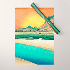 Sunrise at Shinzenn - Nature Ukiyo Landscape in Green, Blue and Orange Wrapping Paper Gallery Image 1