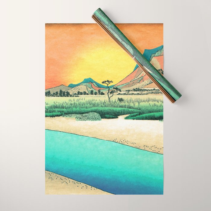 Sunrise at Shinzenn - Nature Ukiyo Landscape in Green, Blue and Orange Wrapping Paper Gallery Image 1