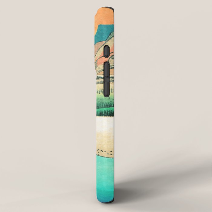 Sunrise at Shinzenn - Nature Ukiyo Landscape in Green, Blue and Orange iPhone Case Gallery Image 2
