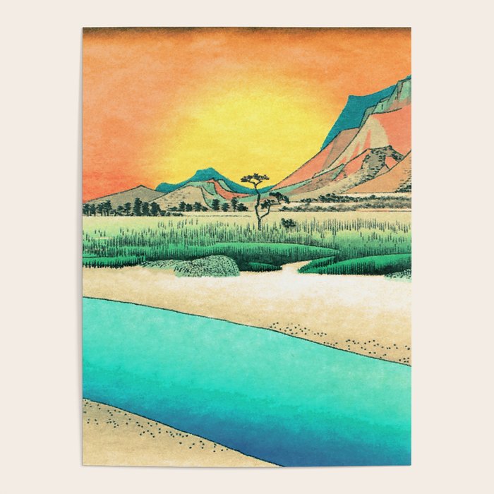 Sunrise at Shinzenn - Nature Ukiyo Landscape in Green, Blue and Orange Poster Gallery Image 4