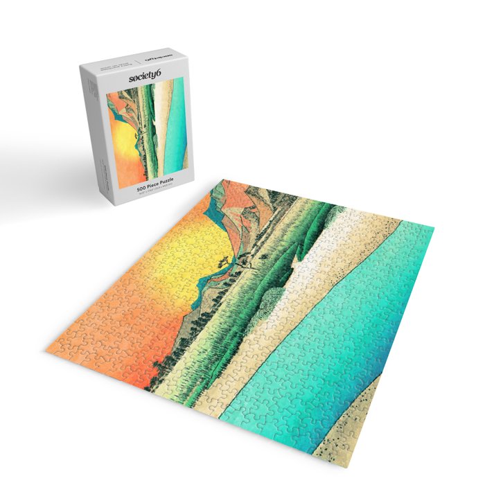 Sunrise at Shinzenn - Nature Ukiyo Landscape in Green, Blue and Orange Jigsaw Puzzle Gallery Image 2