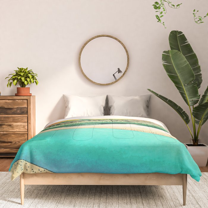 Sunrise at Shinzenn - Nature Ukiyo Landscape in Green, Blue and Orange Comforter Gallery Image 3