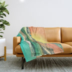 Sunrise at Shinzenn - Nature Ukiyo Landscape in Green, Blue and Orange Throw Blanket Gallery Image 1