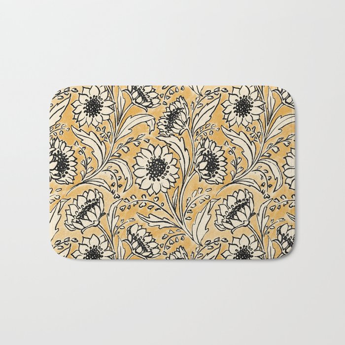 Sunflowers - black and ochre on cream Bath Mat Gallery Image 1
