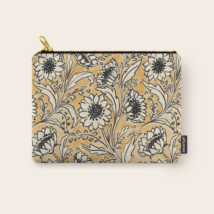 Sunflowers - black and ochre on cream Carry All Pouch Gallery Image 1