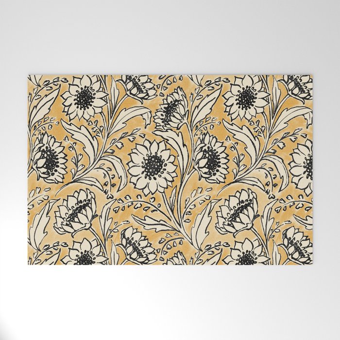 Sunflowers - black and ochre on cream Welcome Mat Gallery Image 1