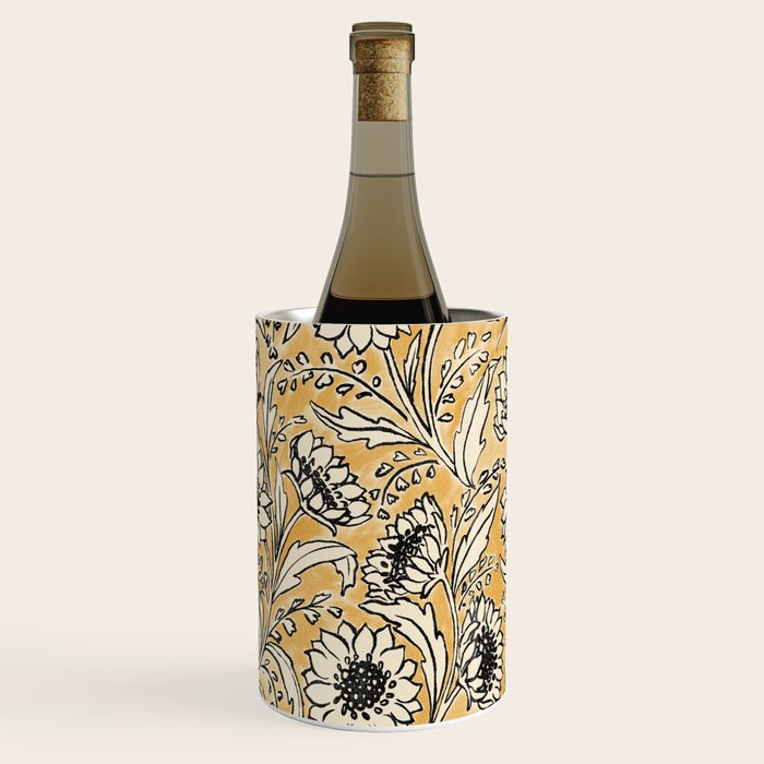 Sunflowers - black and ochre on cream Wine Chiller Gallery Image 1