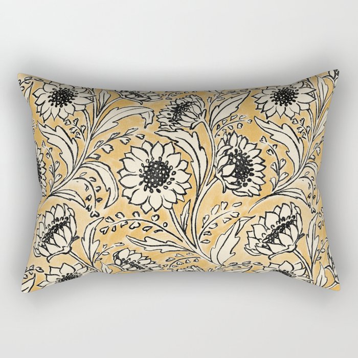Sunflowers - black and ochre on cream Rectangular Pillow Gallery Image 2