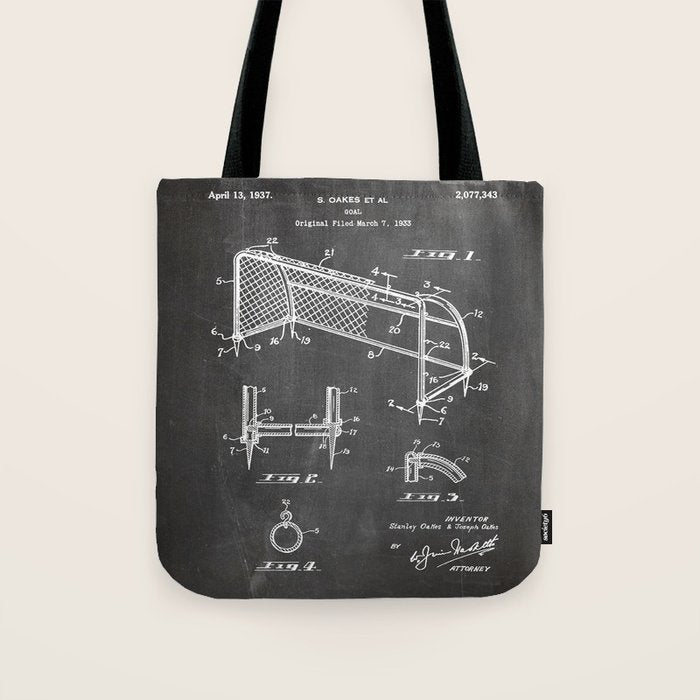 Soccer Patent - Soccer Goal Art - Black Chalkboard Tote Bag Gallery Image 1