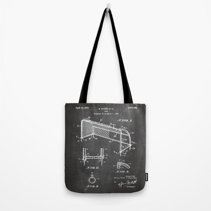 Soccer Patent - Soccer Goal Art - Black Chalkboard Tote Bag Gallery Image 2