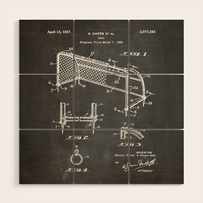 Soccer Patent - Soccer Goal Art - Black Chalkboard Wood Wall Art Gallery Image 1
