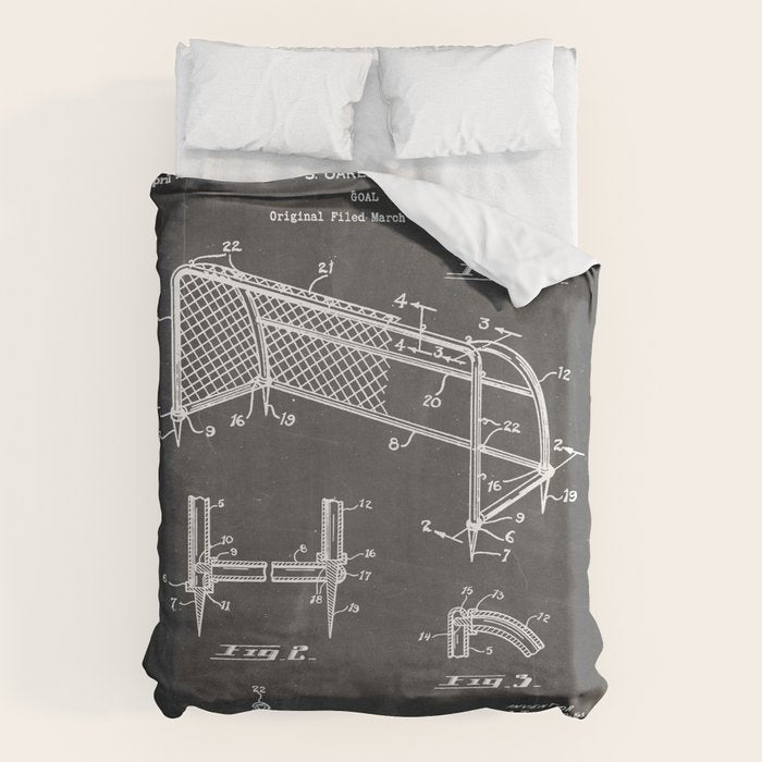 Soccer Patent - Soccer Goal Art - Black Chalkboard Duvet Cover Gallery Image 6