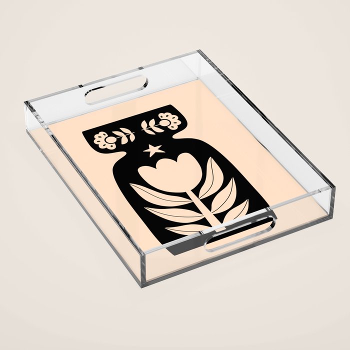 Black and White Minimalist Vase  Acrylic Tray Gallery Image 1