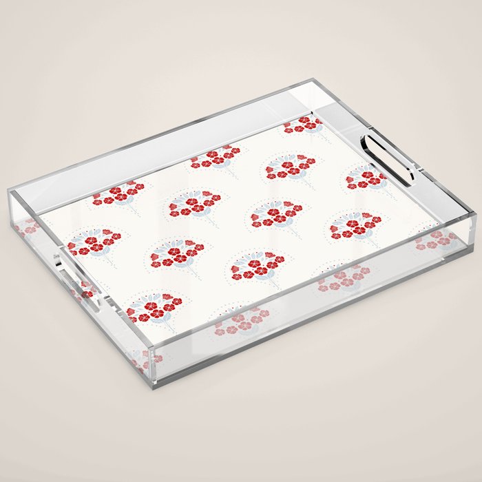 Heritage-Inspired Red and Blue Flowers Acrylic Tray Gallery Image 1