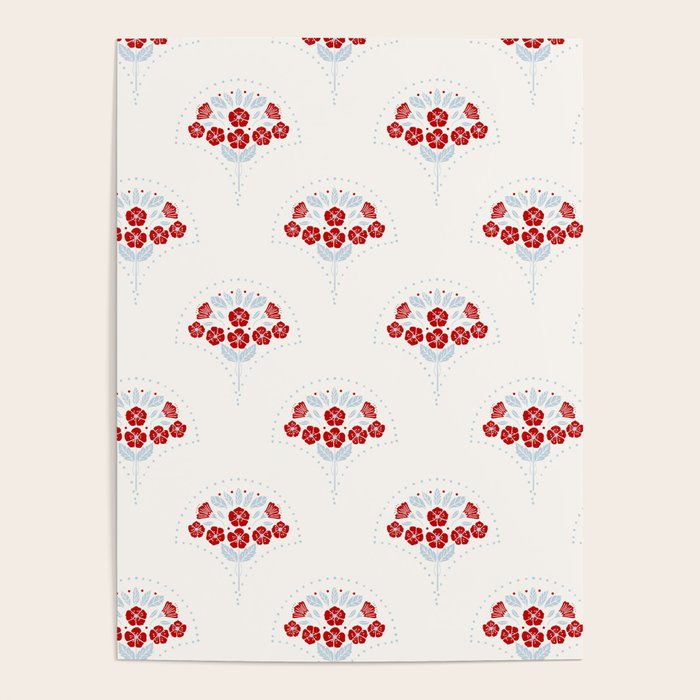 Heritage-Inspired Red and Blue Flowers Poster Gallery Image 4
