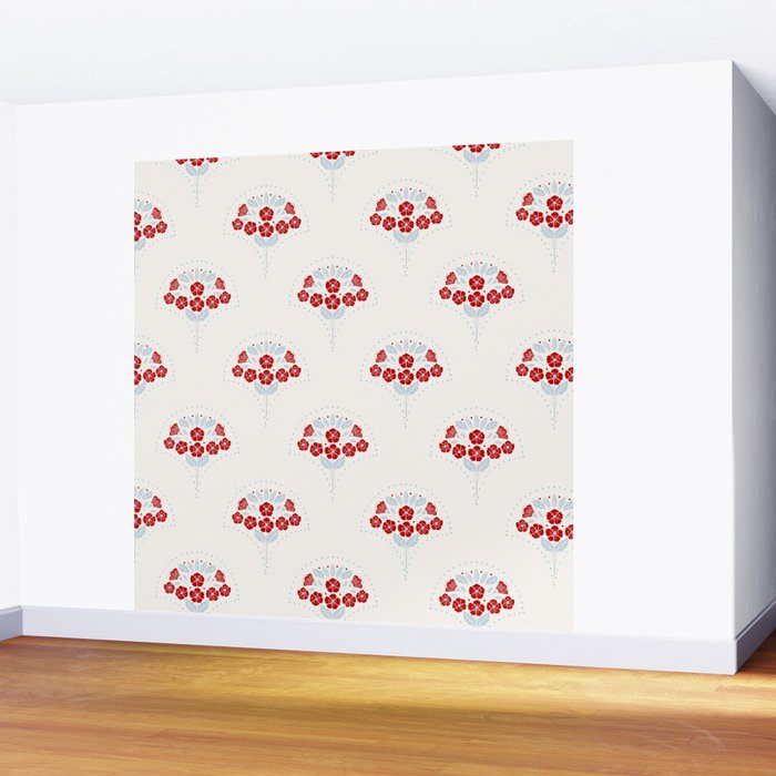 Heritage-Inspired Red and Blue Flowers Wall Mural Gallery Image 2