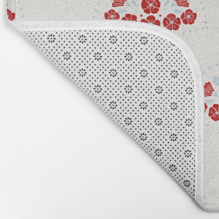 Heritage-Inspired Red and Blue Flowers Bath Mat Gallery Image 2