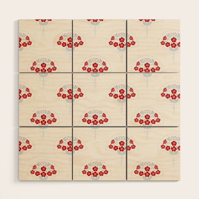 Heritage-Inspired Red and Blue Flowers Wood Wall Art Gallery Image 1