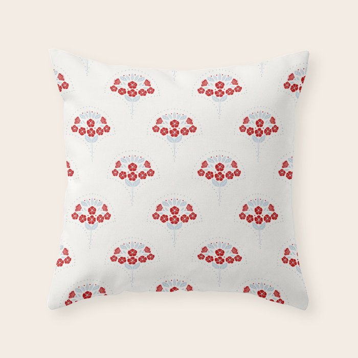 Heritage-Inspired Red and Blue Flowers Throw Pillow Gallery Image 6