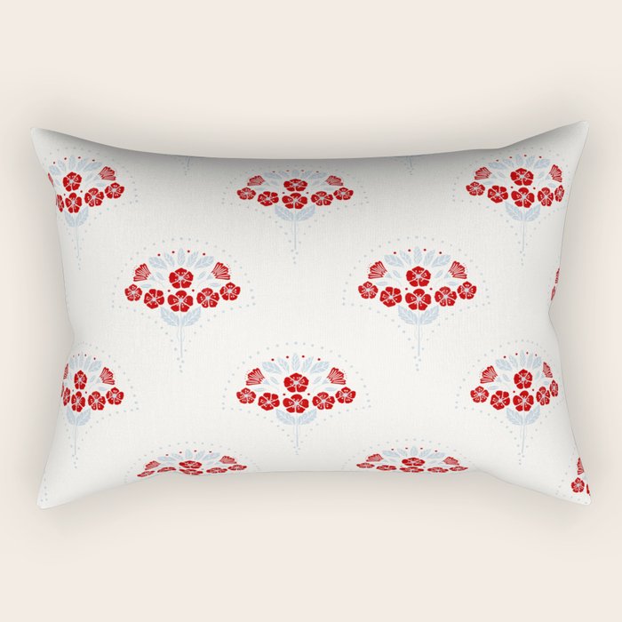 Heritage-Inspired Red and Blue Flowers Rectangular Pillow Gallery Image 2