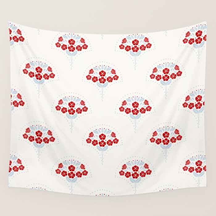 Heritage-Inspired Red and Blue Flowers Wall Tapestry Gallery Image 4