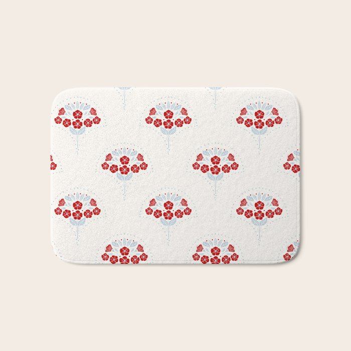 Heritage-Inspired Red and Blue Flowers Bath Mat Gallery Image 1