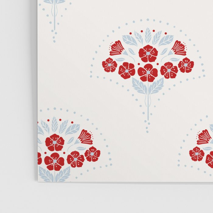 Heritage-Inspired Red and Blue Flowers Poster Gallery Image 3