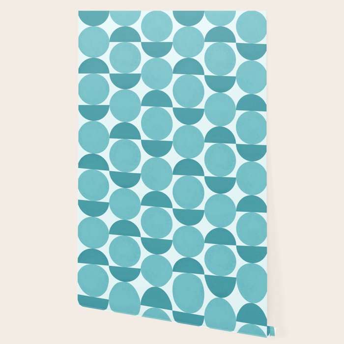 Mid Century Modern Geometric Shapes Aqua Blue Wallpaper Gallery Image 2