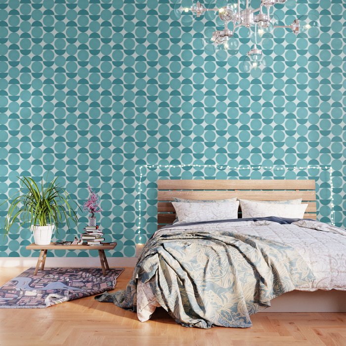 Mid Century Modern Geometric Shapes Aqua Blue Wallpaper Gallery Image 3