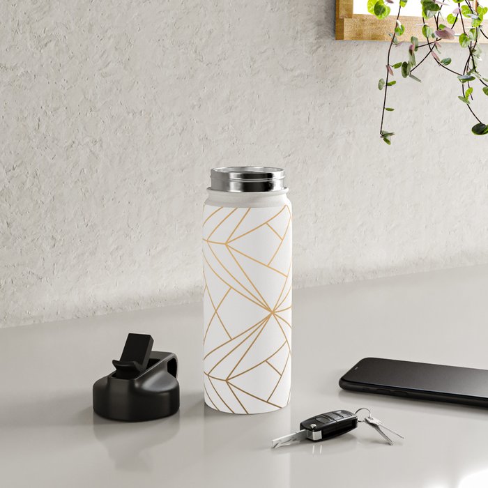 Geometric Gold Pattern With White Shimmer Water Bottle Gallery Image 4