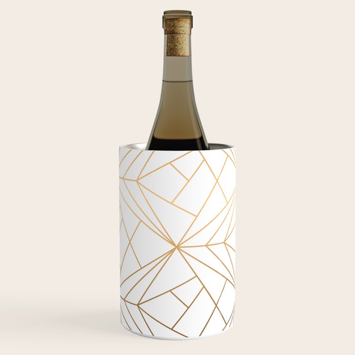 Geometric Gold Pattern With White Shimmer Wine Chiller Gallery Image 1