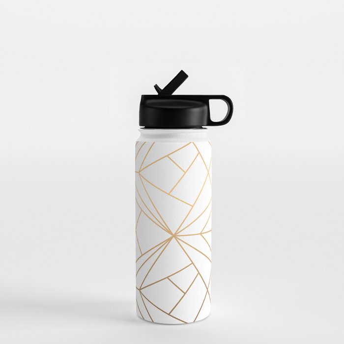 Geometric Gold Pattern With White Shimmer Water Bottle Gallery Image 1