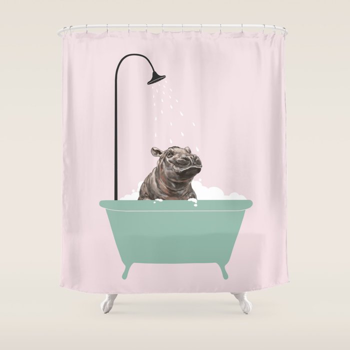 Hippo Enjoying Bubble Bath Shower Curtain Gallery Image 1