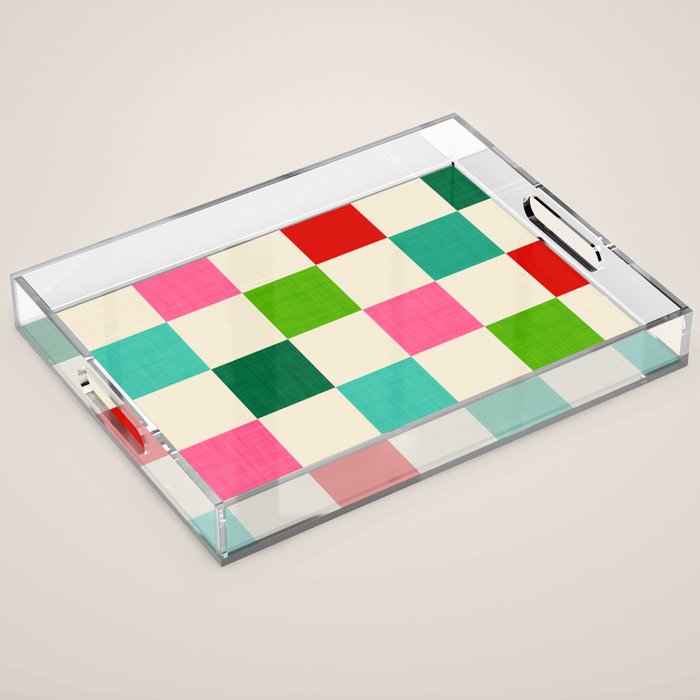 Retro Holiday chequered board pattern - candy Acrylic Tray Gallery Image 1