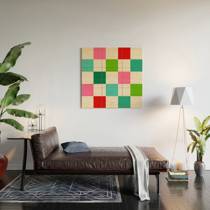 Retro Holiday chequered board pattern - candy Wood Wall Art Gallery Image 2