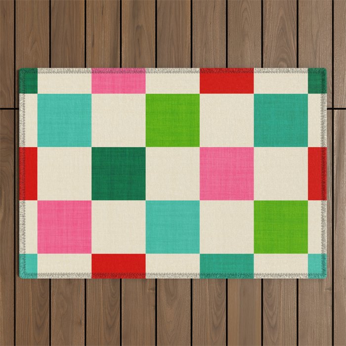 Retro Holiday chequered board pattern - candy Outdoor Rug Gallery Image 1