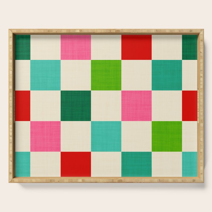 Retro Holiday chequered board pattern - candy Serving Tray Gallery Image 1