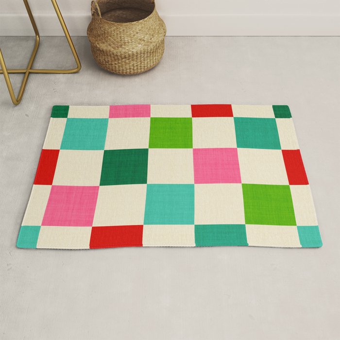 Retro Holiday chequered board pattern - candy Rug Gallery Image 1