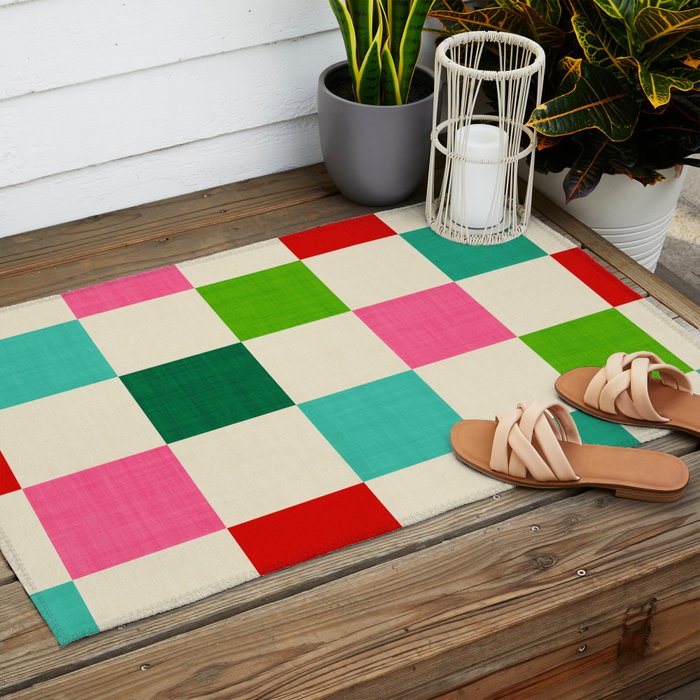 Retro Holiday chequered board pattern - candy Outdoor Rug Gallery Image 2